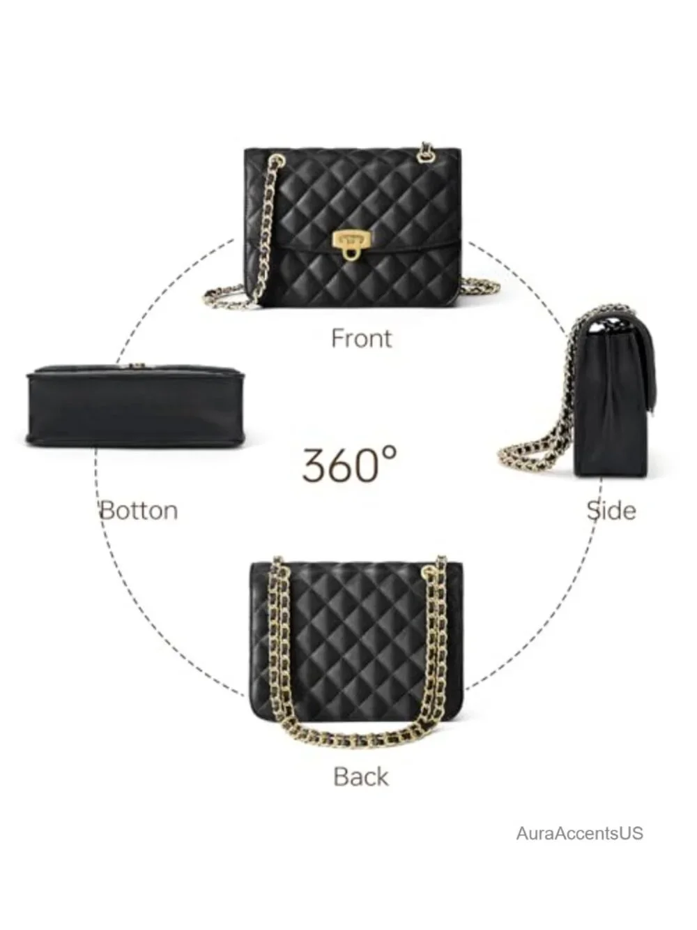 Quilted Vegan Leather Crossbody Bag with Chain Strap Shoulder Purse
